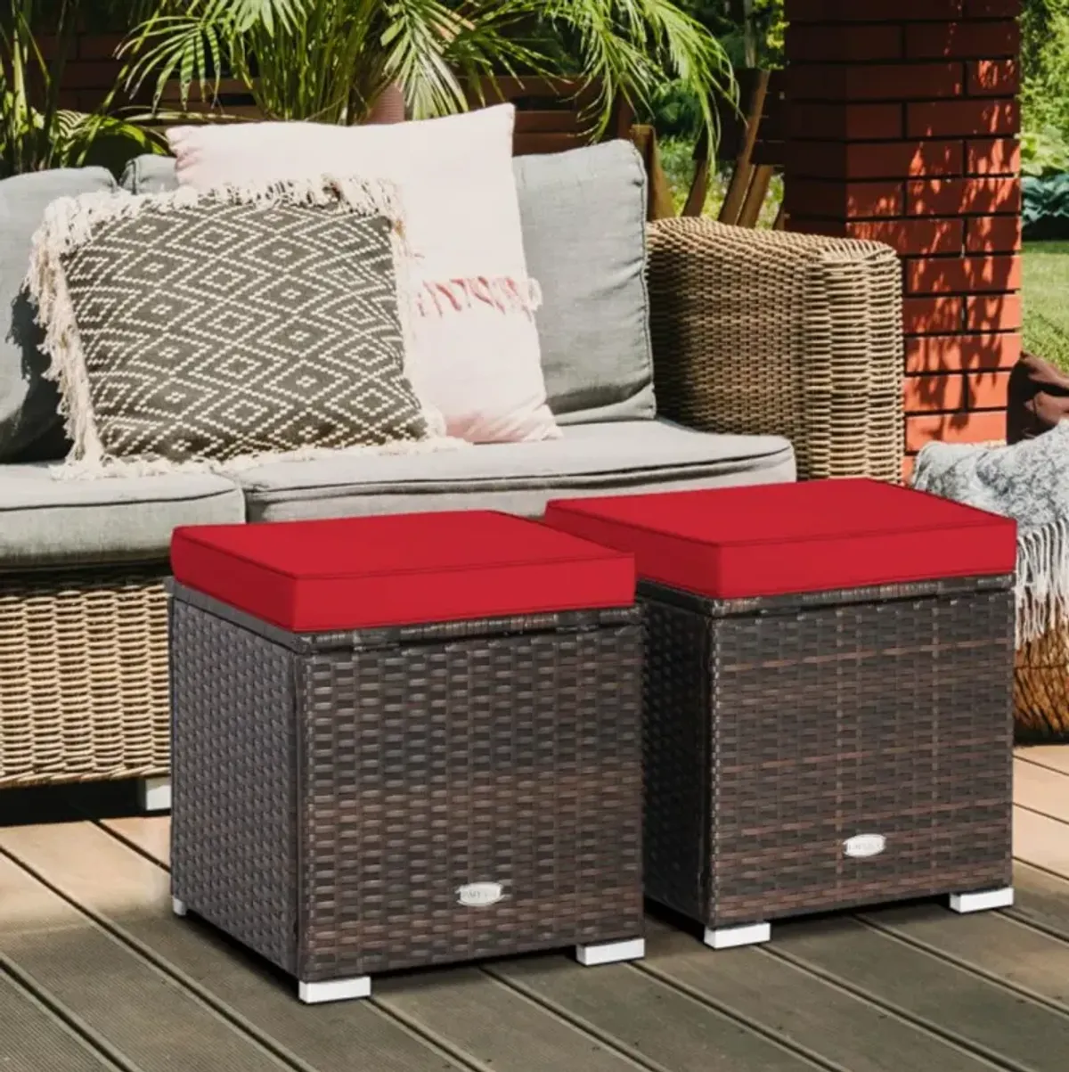 Hivvago 2 Pieces Patio Ottoman with Removable Cushions-Navy