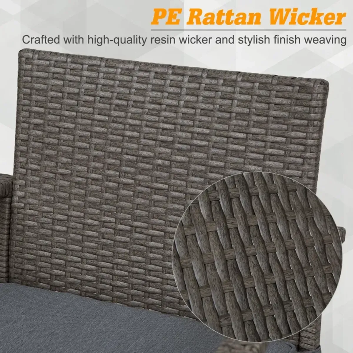 Grey Outdoor Bar: 3PC Rattan Wicker Set with Wood Grain Table Top