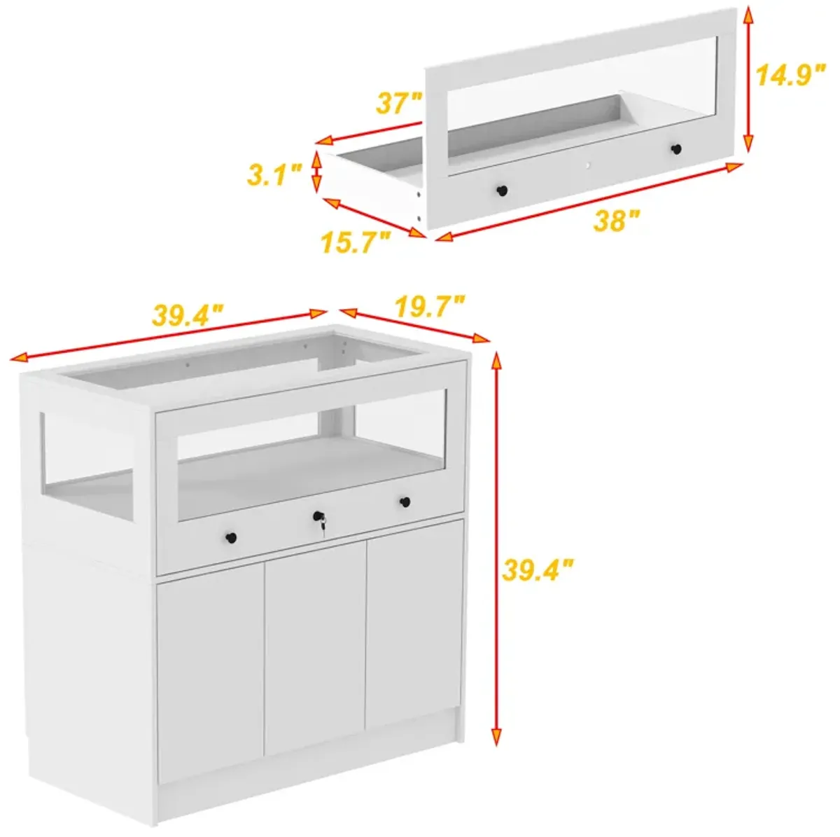 Armoire Bedroom Island Wardrobe Closet Island with Glass Drawer & 3 Doors, Island Glass Dresser Closet Island for Bedroom Cloakroom Store White (39.3”W x 19.6”W x 39.3”H)