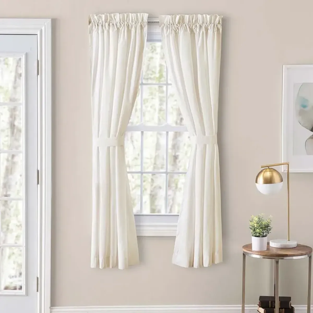 Ellis Classic Tailored Design in a Perma Press Fabric 3" Rod Pocket Tailored Pair with Ties 80"x96" Natural