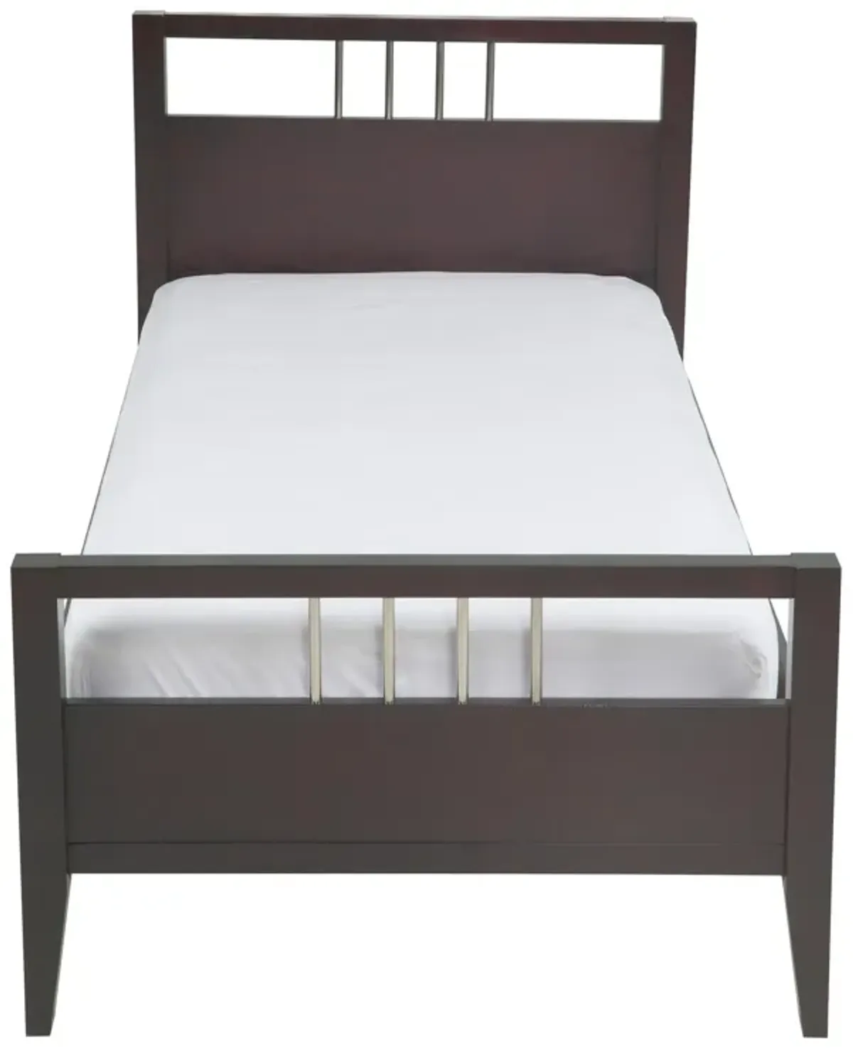 Fang Modern King Size Bed, Sleigh Headboard, Metal Bars, Espresso Brown  - Benzara