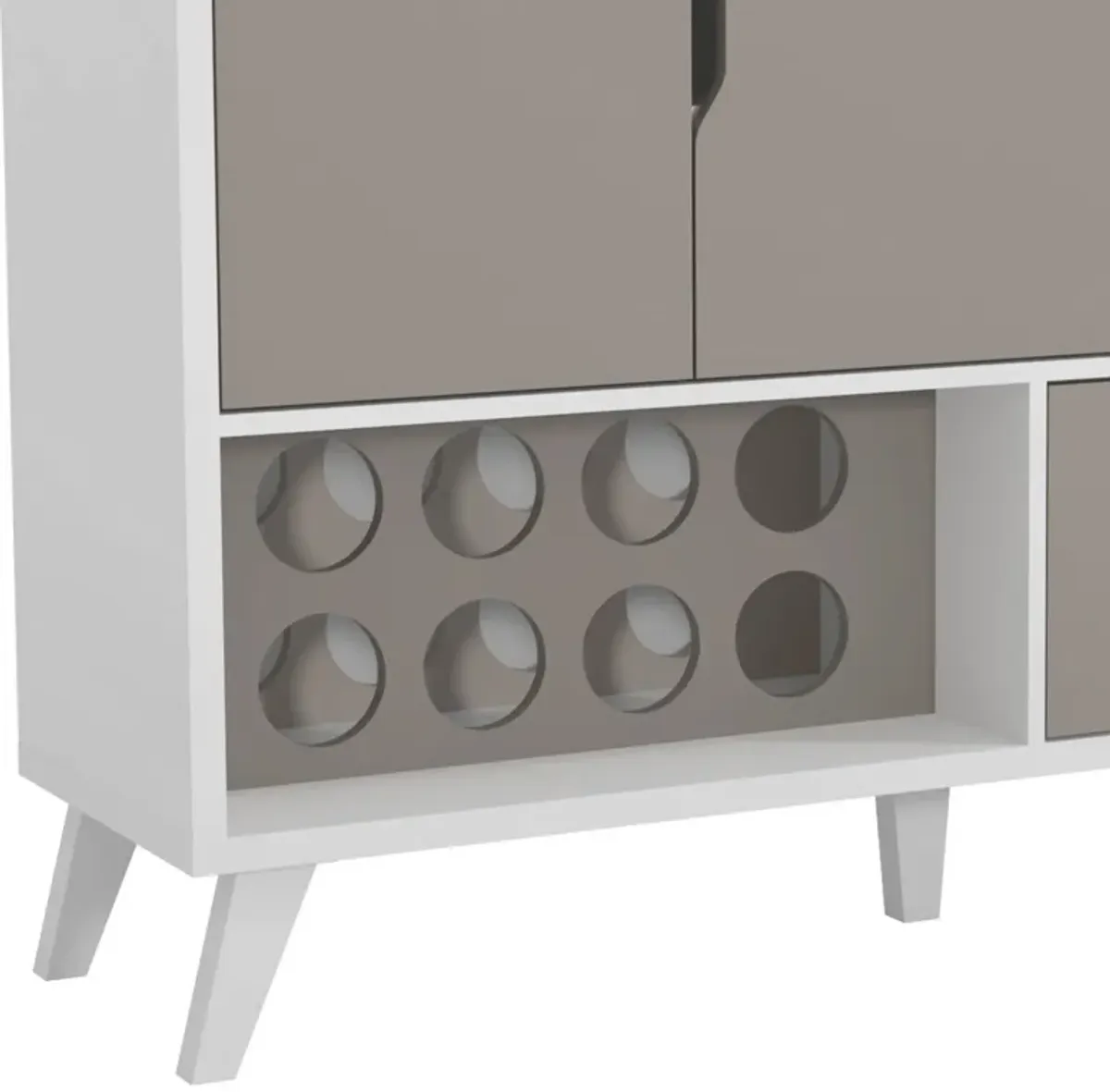 54 Inch 2 Door Wine Bar Cabinet TV Entertainment Console, Wine Rack, 1 Drawer, White, Gray-Benzara