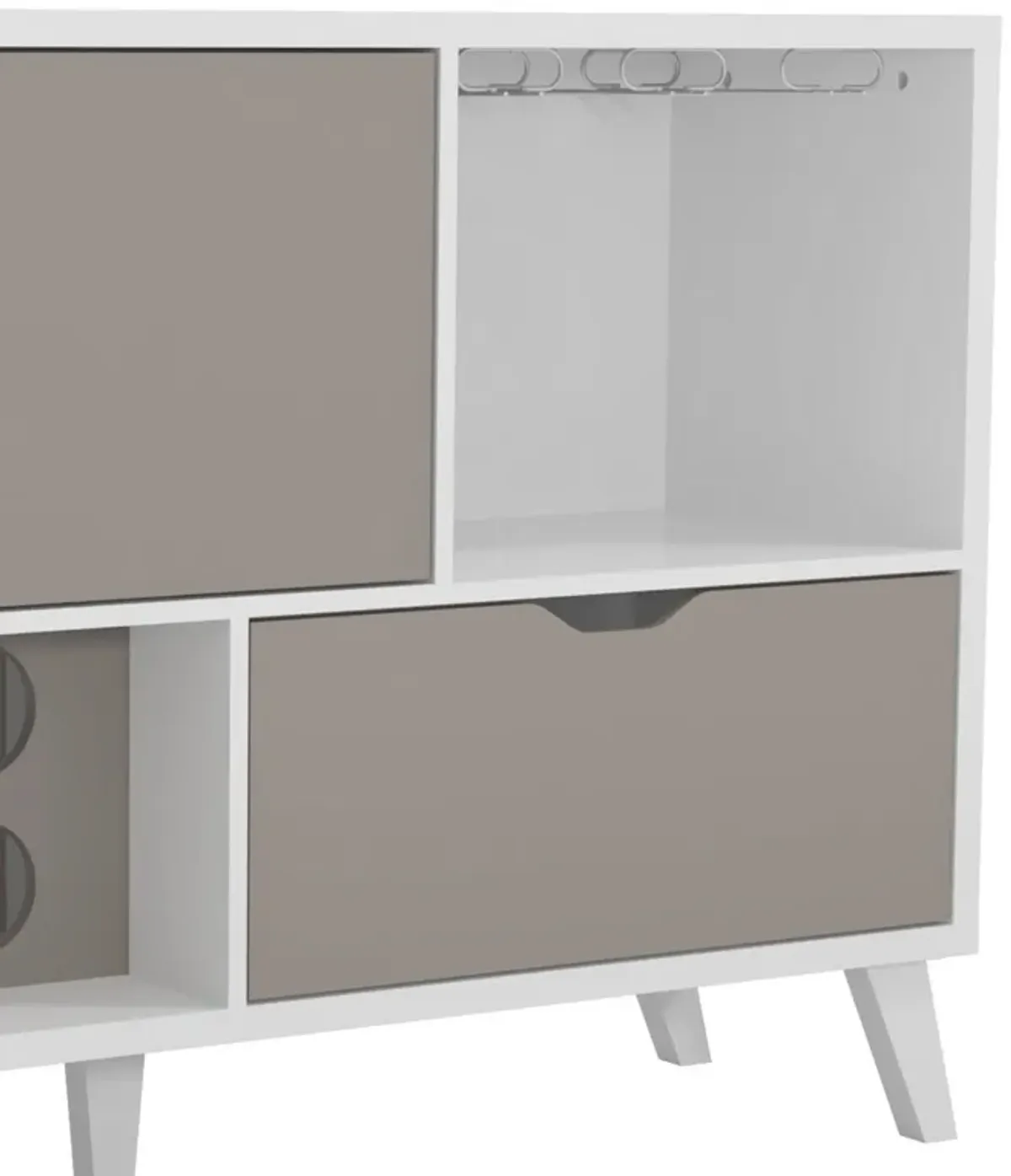 54 Inch 2 Door Wine Bar Cabinet TV Entertainment Console, Wine Rack, 1 Drawer, White, Gray-Benzara