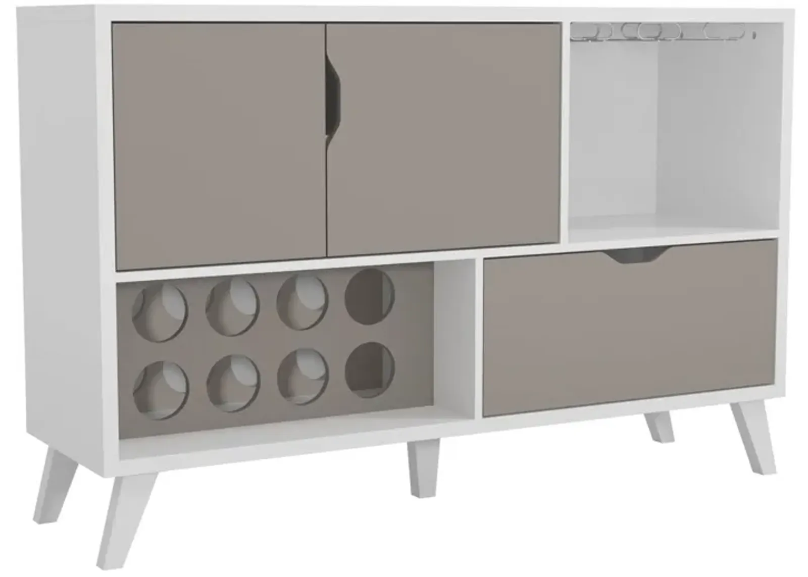 54 Inch 2 Door Wine Bar Cabinet TV Entertainment Console, Wine Rack, 1 Drawer, White, Gray-Benzara