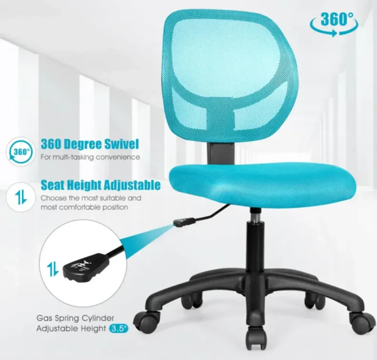 Hivvago Low-back Computer Task Chair with Adjustable Height and Swivel Casters