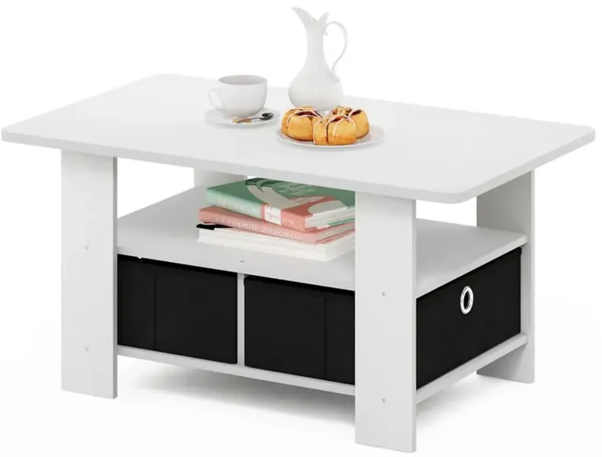 Furinno Andrey Coffee Table with Bin Drawer, White/Black