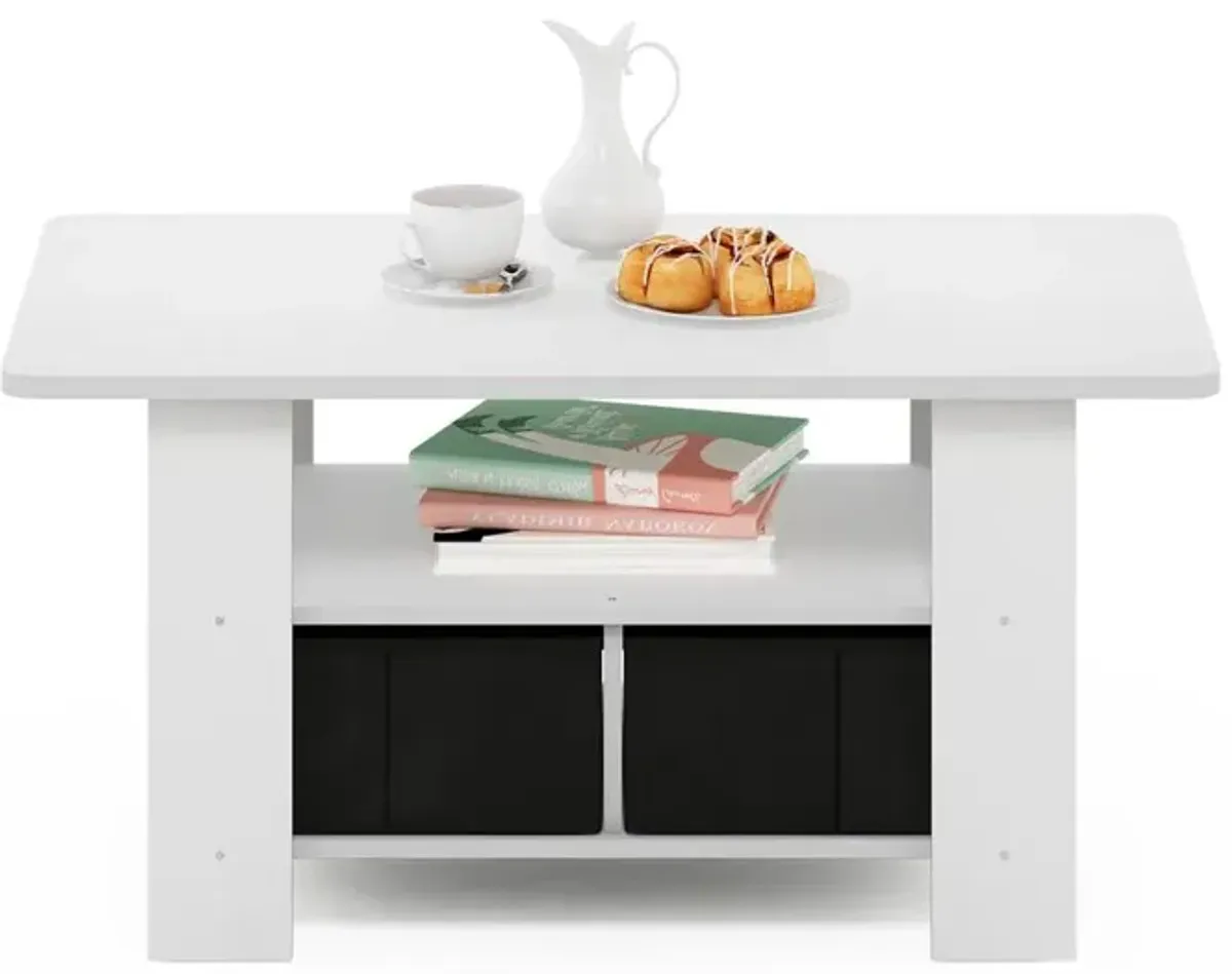 Furinno Andrey Coffee Table with Bin Drawer, White/Black