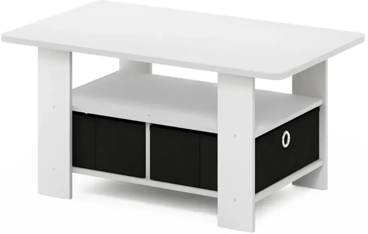 Furinno Andrey Coffee Table with Bin Drawer, White/Black