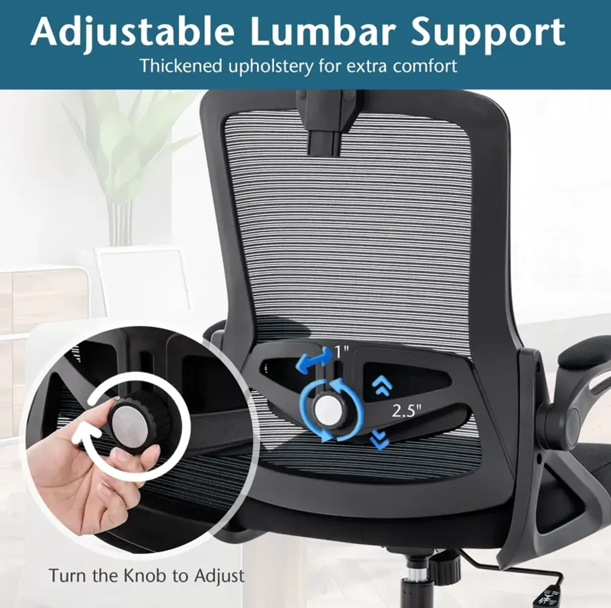 Adjustable Swivel Task Chair Ergonomic Office Chair with Adjustable Lumbar Support