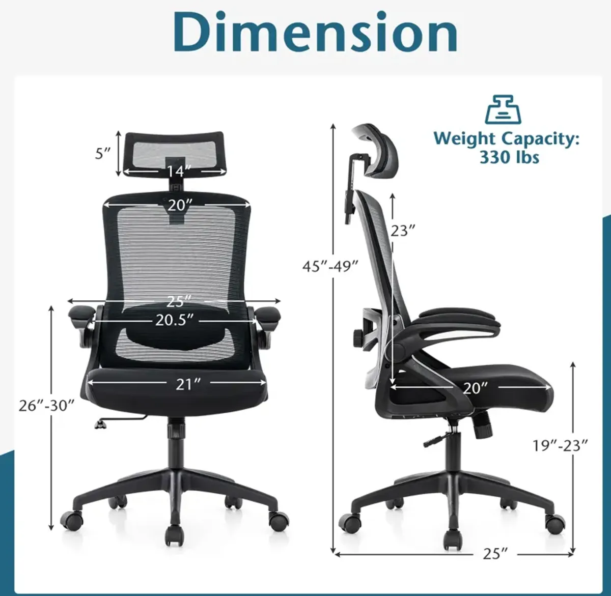 Adjustable Swivel Task Chair Ergonomic Office Chair with Adjustable Lumbar Support