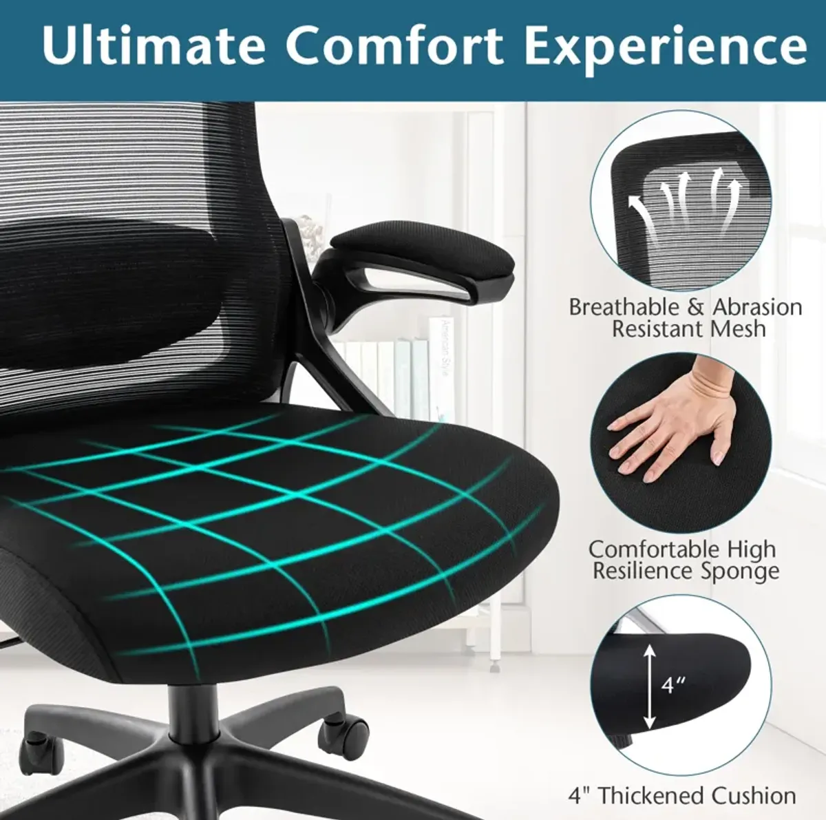 Adjustable Swivel Task Chair Ergonomic Office Chair with Adjustable Lumbar Support