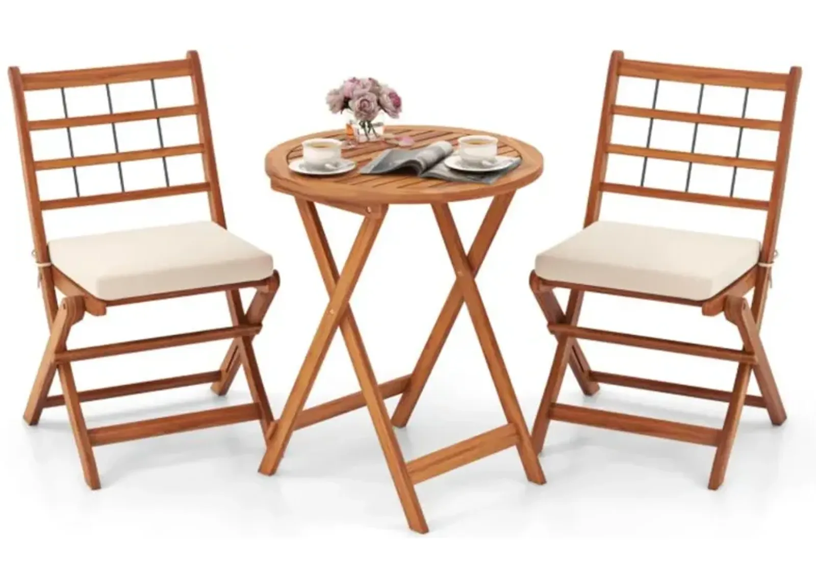 Hivvago 3 Pieces Acacia Wood Patio Bistro Set with Cushions