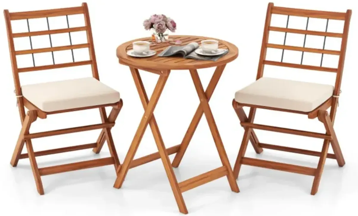 Hivvago 3 Pieces Acacia Wood Patio Bistro Set with Cushions