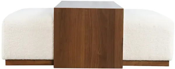 Jofran 48 Modern Luxury Ivory Boucle Upholstered Sliding Ottoman