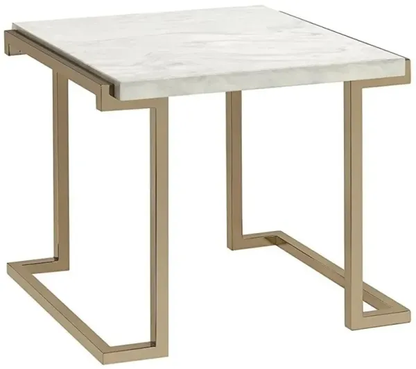 Hivvago 24" X 22" X 22'Faux Marble Champagne End Table