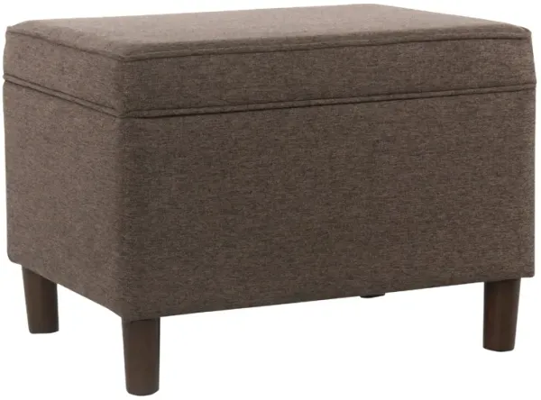 Fero Storage Ottoman, 24 Inch Rectangular Hinged Lid, Brown Fabric