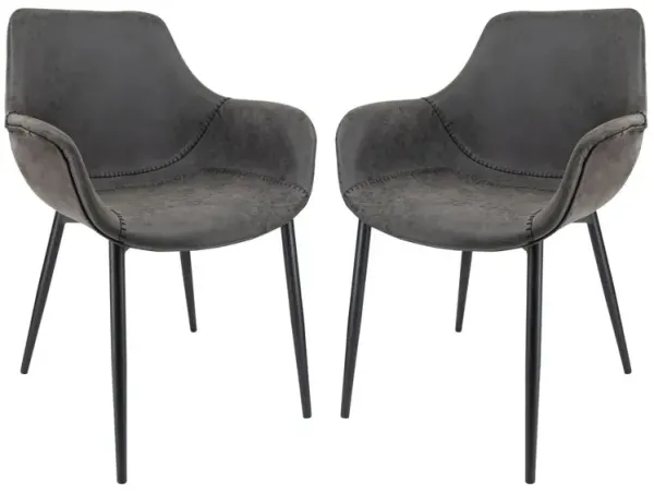 LeisureMod Markley Modern Leather Dining Arm Chair With Metal Legs Set of 2