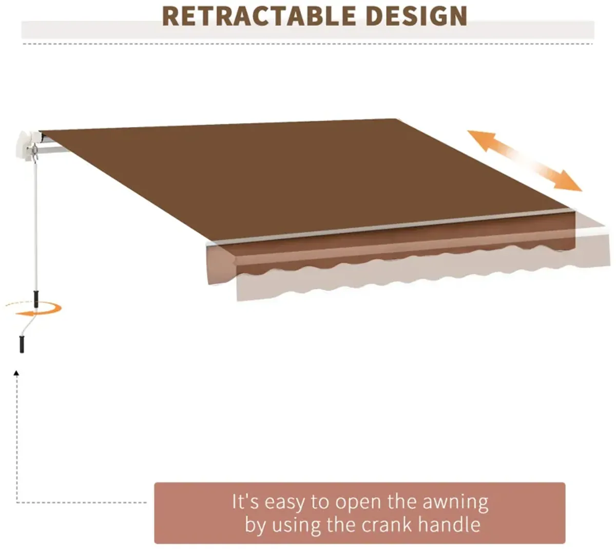 Outsunny 13' x 8' Retractable Awning, Patio Awnings, Sunshade Shelter w/ Manual Crank Handle, UV & Water-Resistant Fabric and Aluminum Frame for Deck, Balcony, Yard, Coffee Brown