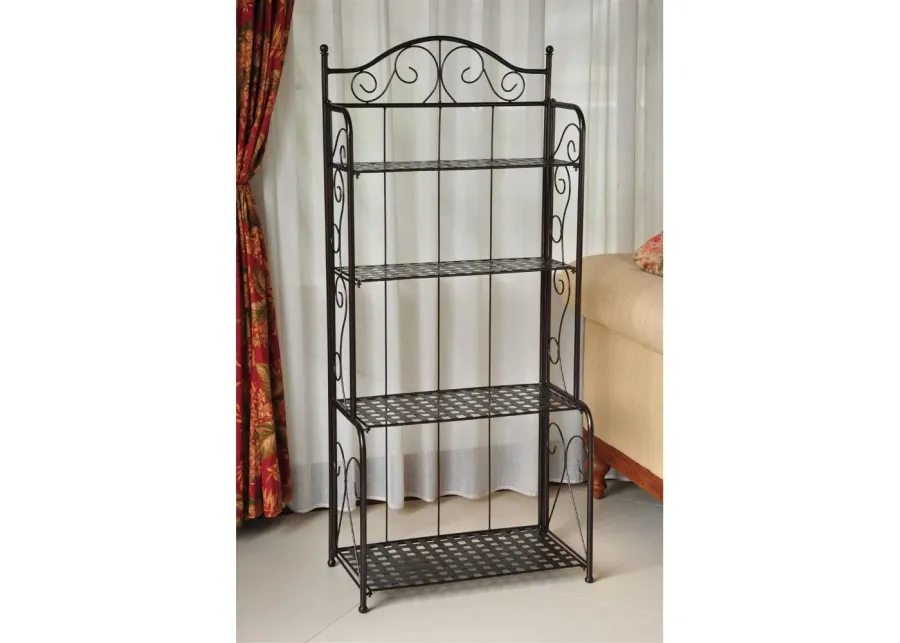 Indoor / Outdoor Folding Iron 4-Shelf Bakers Rack in Bronze with Lattice Shelves