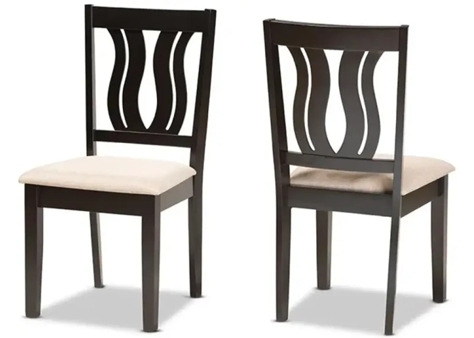 Sand Fabric Upholstered and Dark Brown Finished Wood 2-Piece Dining Chair Set