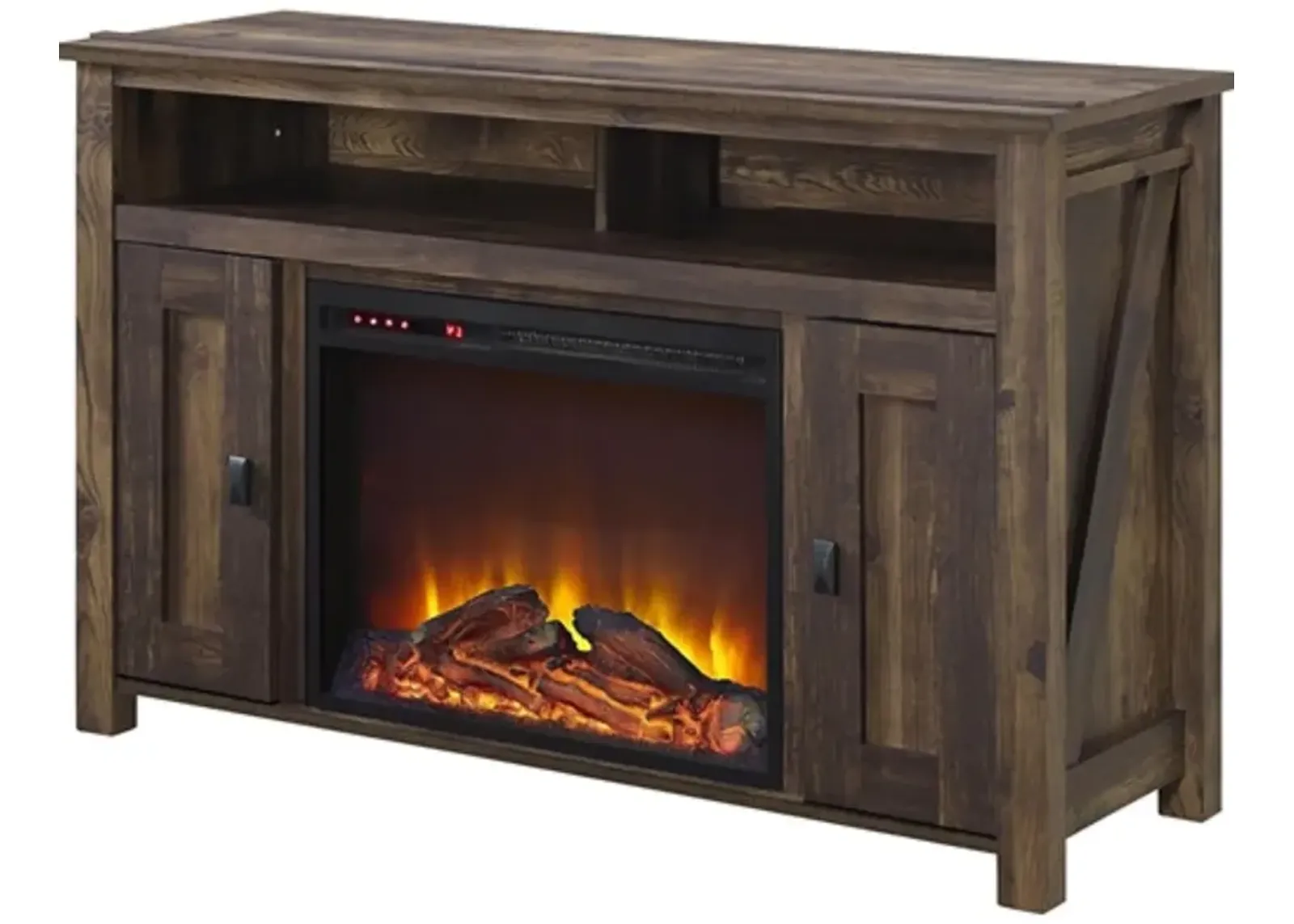 50 inch TV Stand in Medium Brown Wood with 1,500 Watt Electric Fireplace