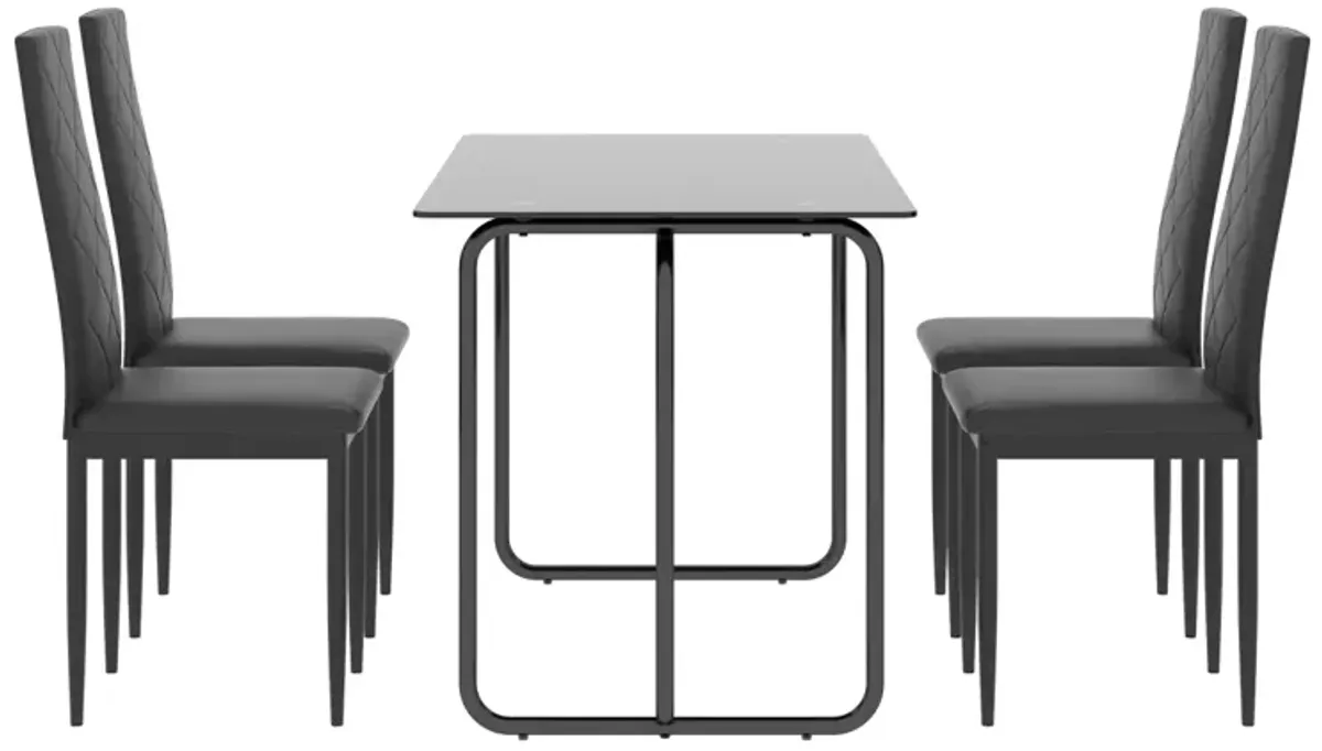 5-Piece Rectangle Dining Table Set With Metal Frame, Tempered Glass Dining Table For Kitchen