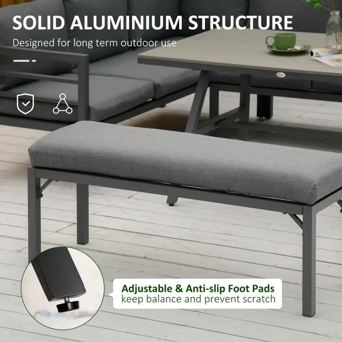 Grey Outdoor Lounge: 4PC Aluminium Patio Set with Bench