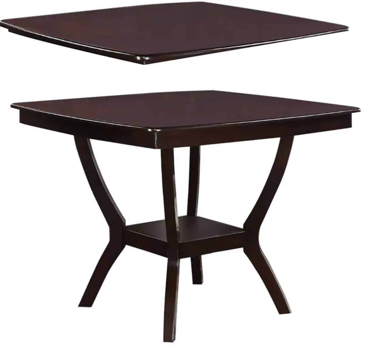 Square Shaped Wooden Counter Height Table With Bottom Shelf Brown-Benzara