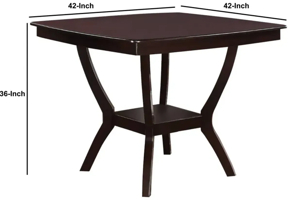 Square Shaped Wooden Counter Height Table With Bottom Shelf Brown-Benzara