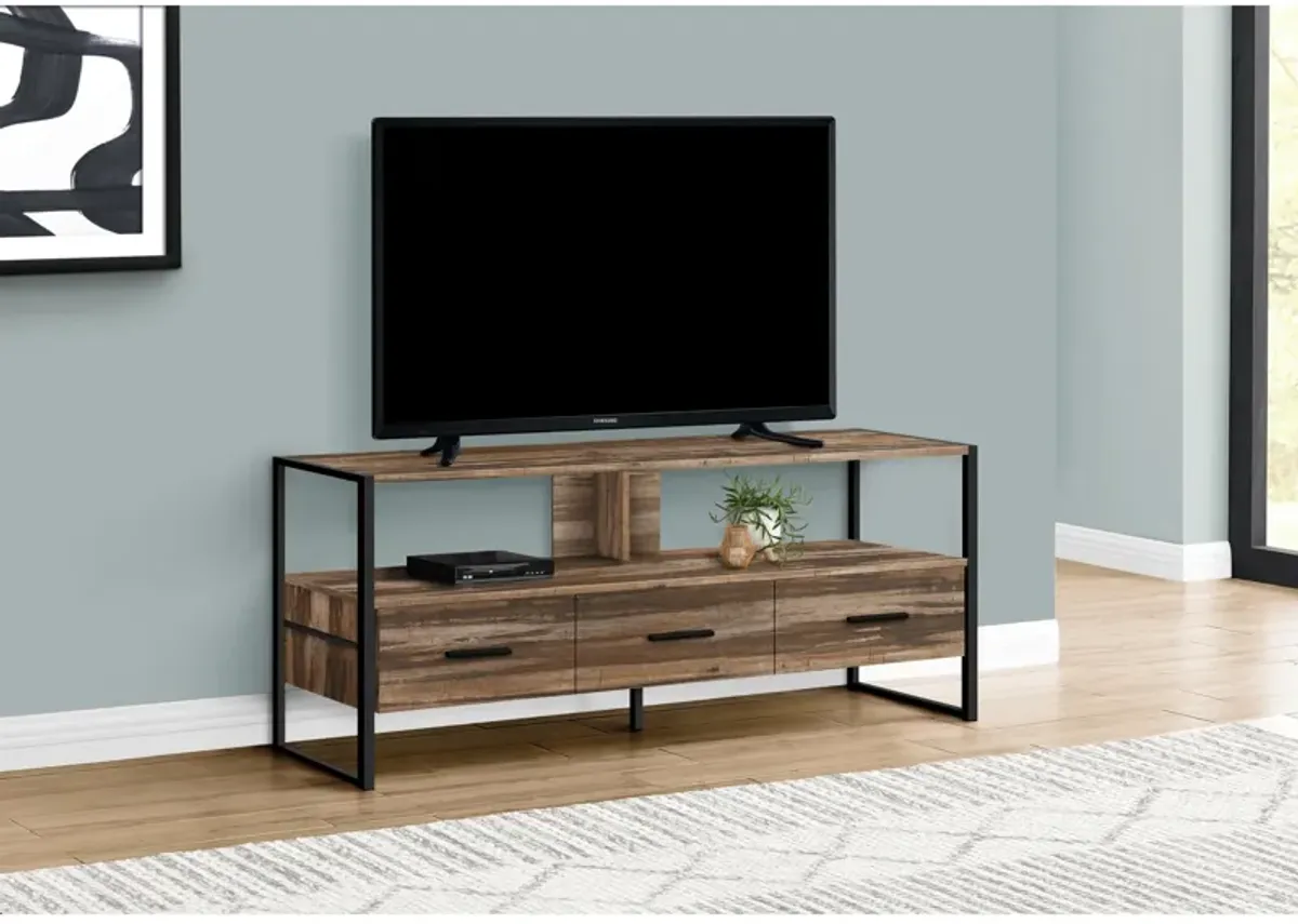 Monarch Specialties I 2619 Tv Stand, 48 Inch, Console, Media Entertainment Center, Storage Drawers, Living Room, Bedroom, Laminate, Metal, Brown, Black, Contemporary, Modern