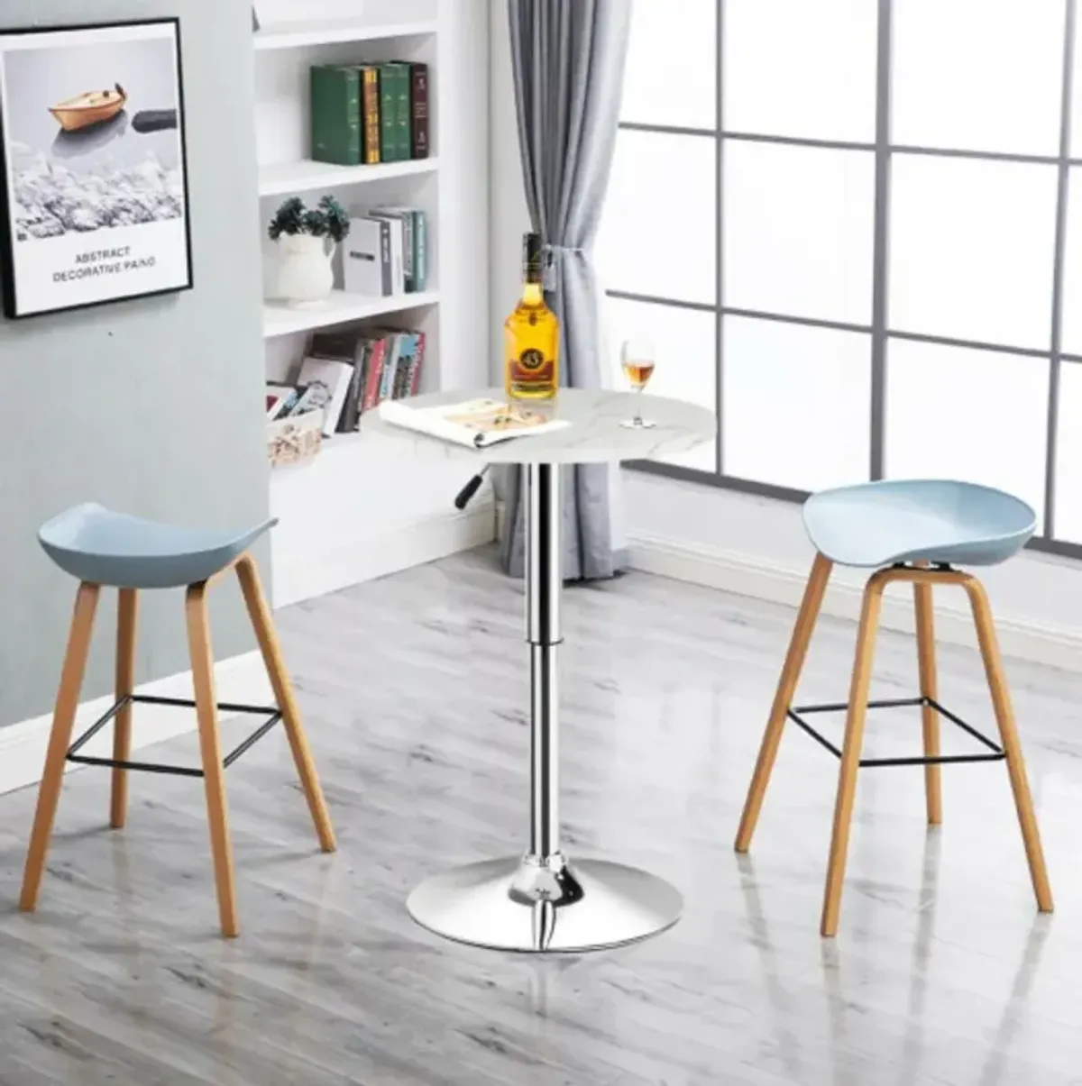 Adjustable 360° Swivel Height Round Pub Table with Marble Top