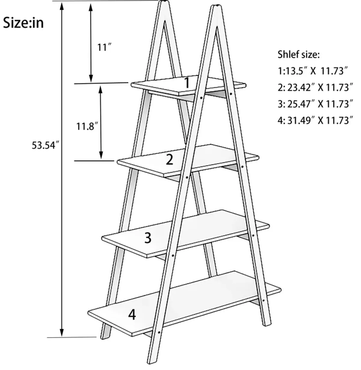 16.93 in. Tall White A Frame Bamboo Wood 4-Shelf Bookcase