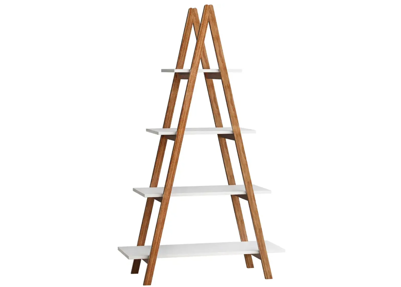 16.93 in. Tall White A Frame Bamboo Wood 4-Shelf Bookcase