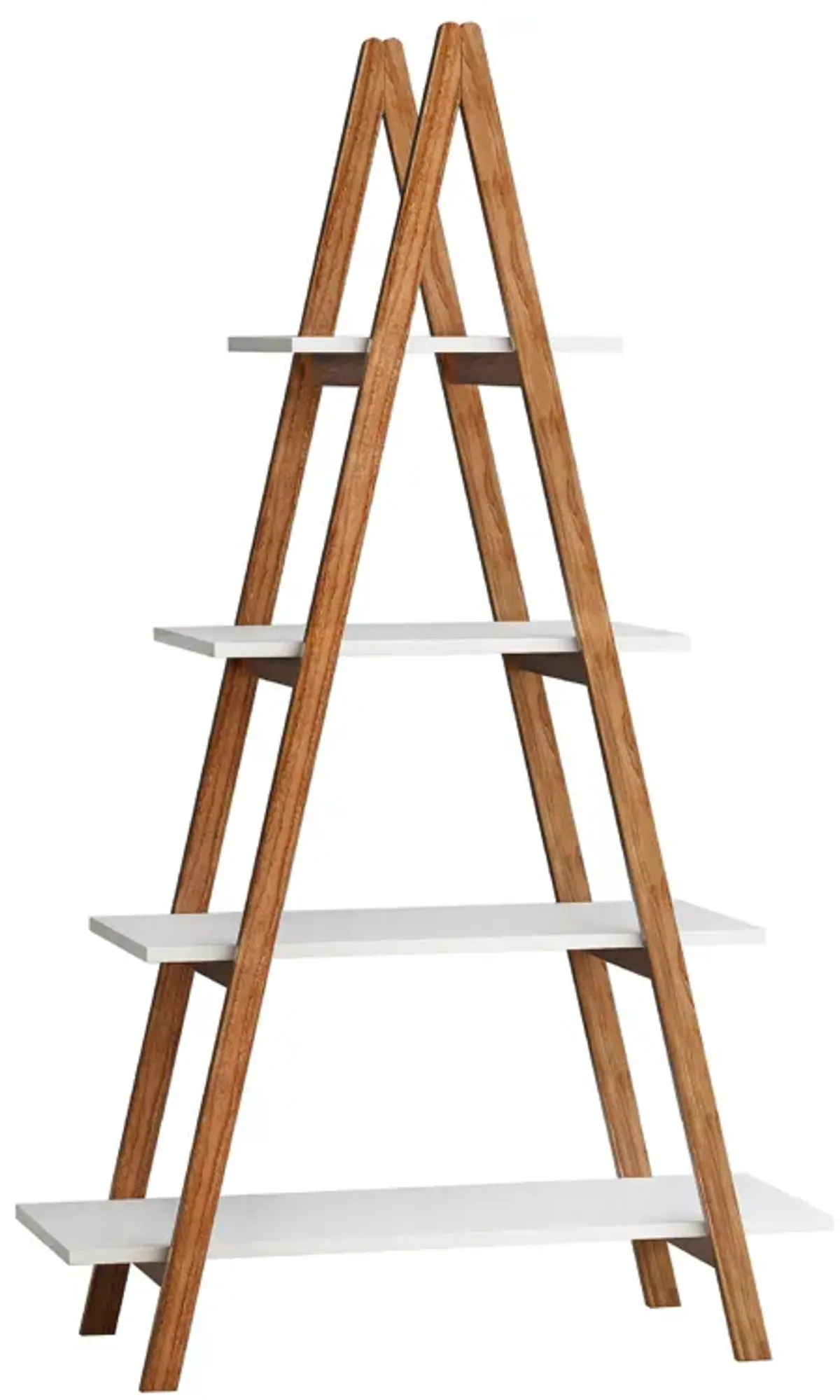 16.93 in. Tall White A Frame Bamboo Wood 4-Shelf Bookcase