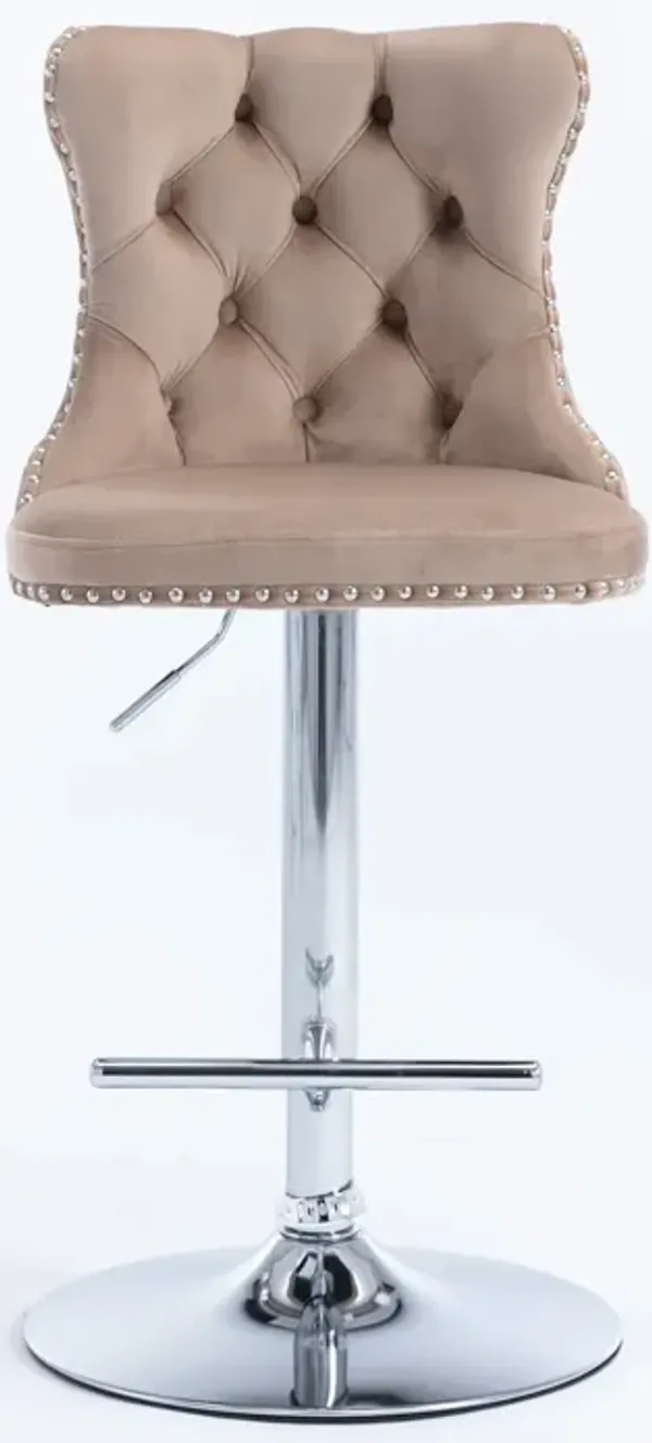 Streamdale Adjustable Khaki Velvet Bar Stools, Set of 2