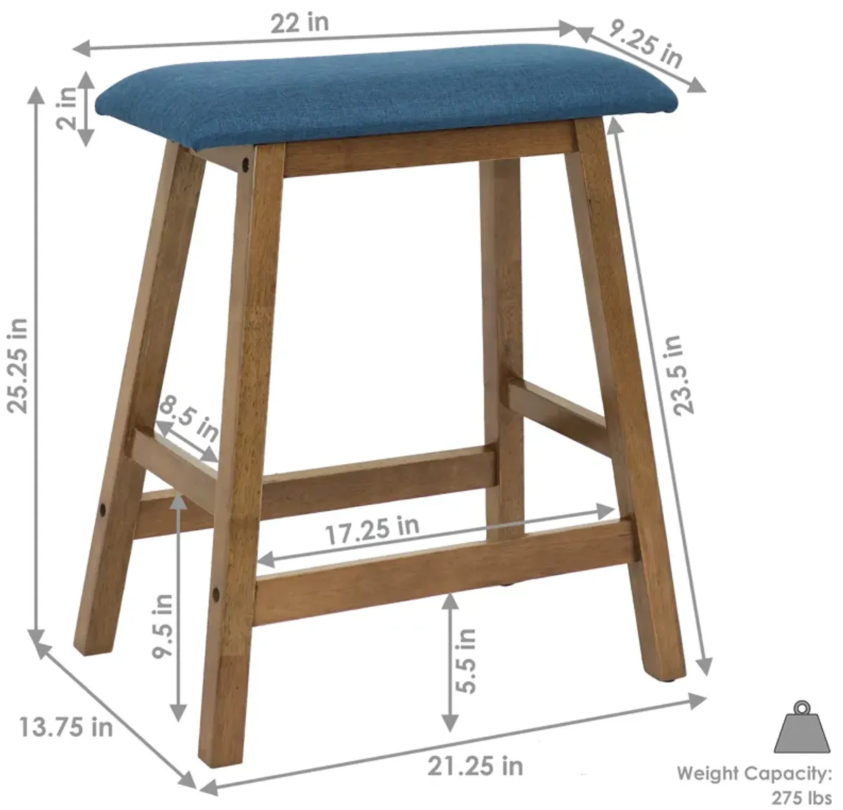 Sunnydaze Wood Counter-Height Stool with Cushion - Weathered Oak - Set of 2