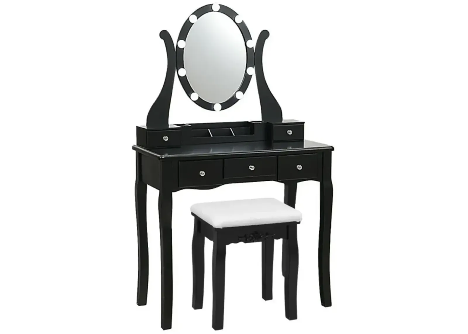 Hivvago 10 Dimmable Lights Vanity Table Set with Lighted Mirror and Cushioned Stool