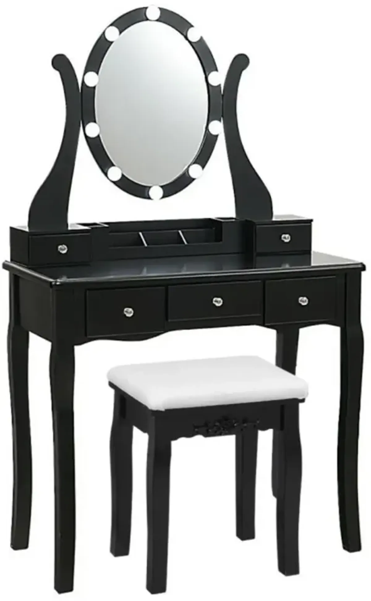 Hivvago 10 Dimmable Lights Vanity Table Set with Lighted Mirror and Cushioned Stool