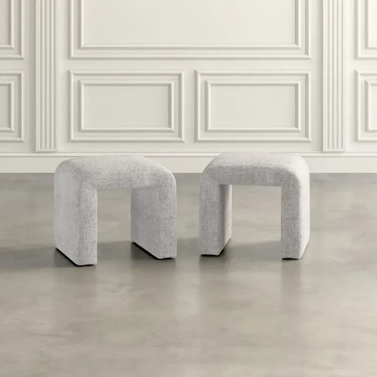 Jofran Luxury Curved Upholstered Waterfall Jacquard Petite Ottoman Bench - Set of 2