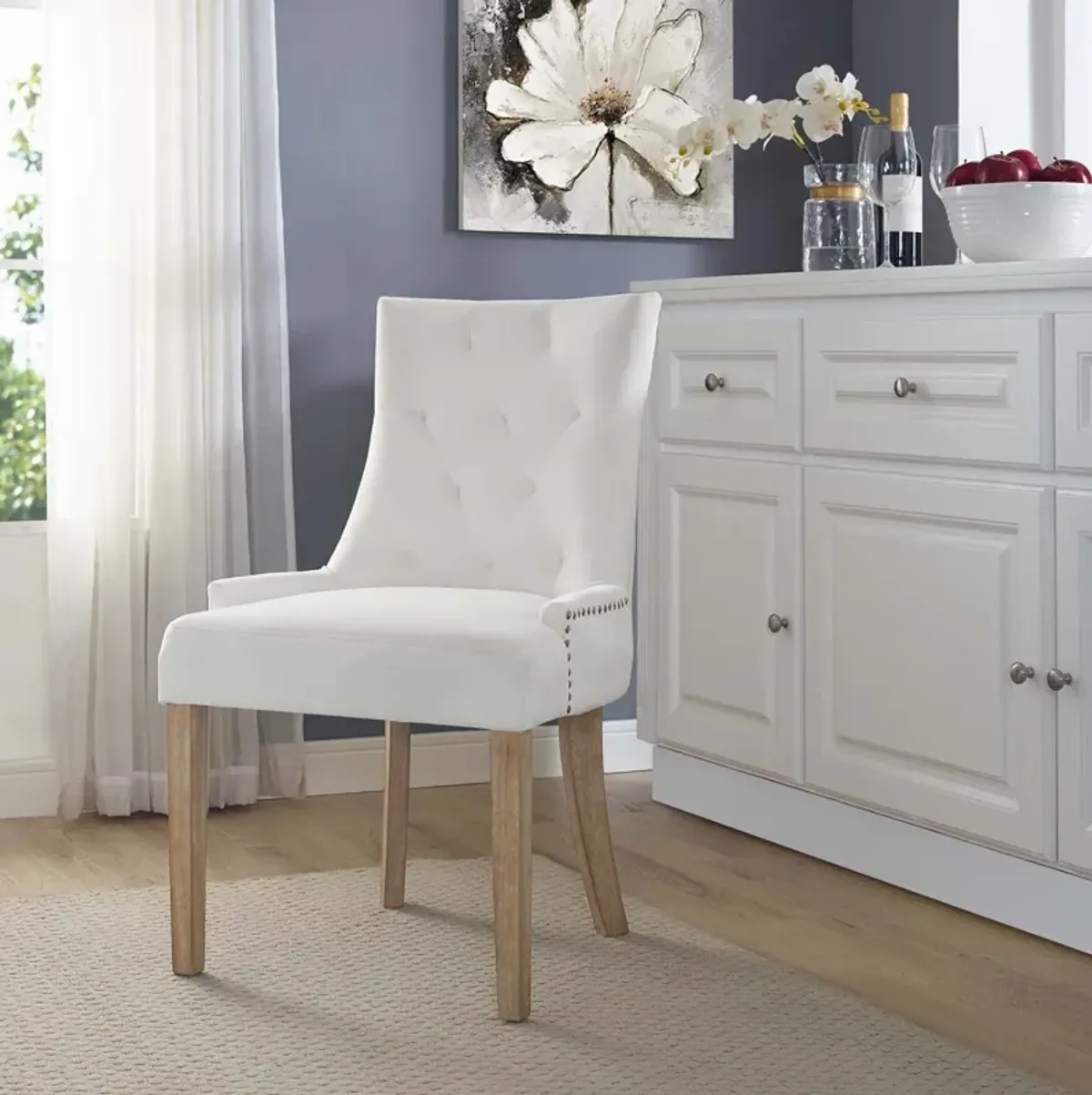 Modway Pose Tufted Performance Velvet Upholstered Dining Chair with Nailhead Trim in Ivory