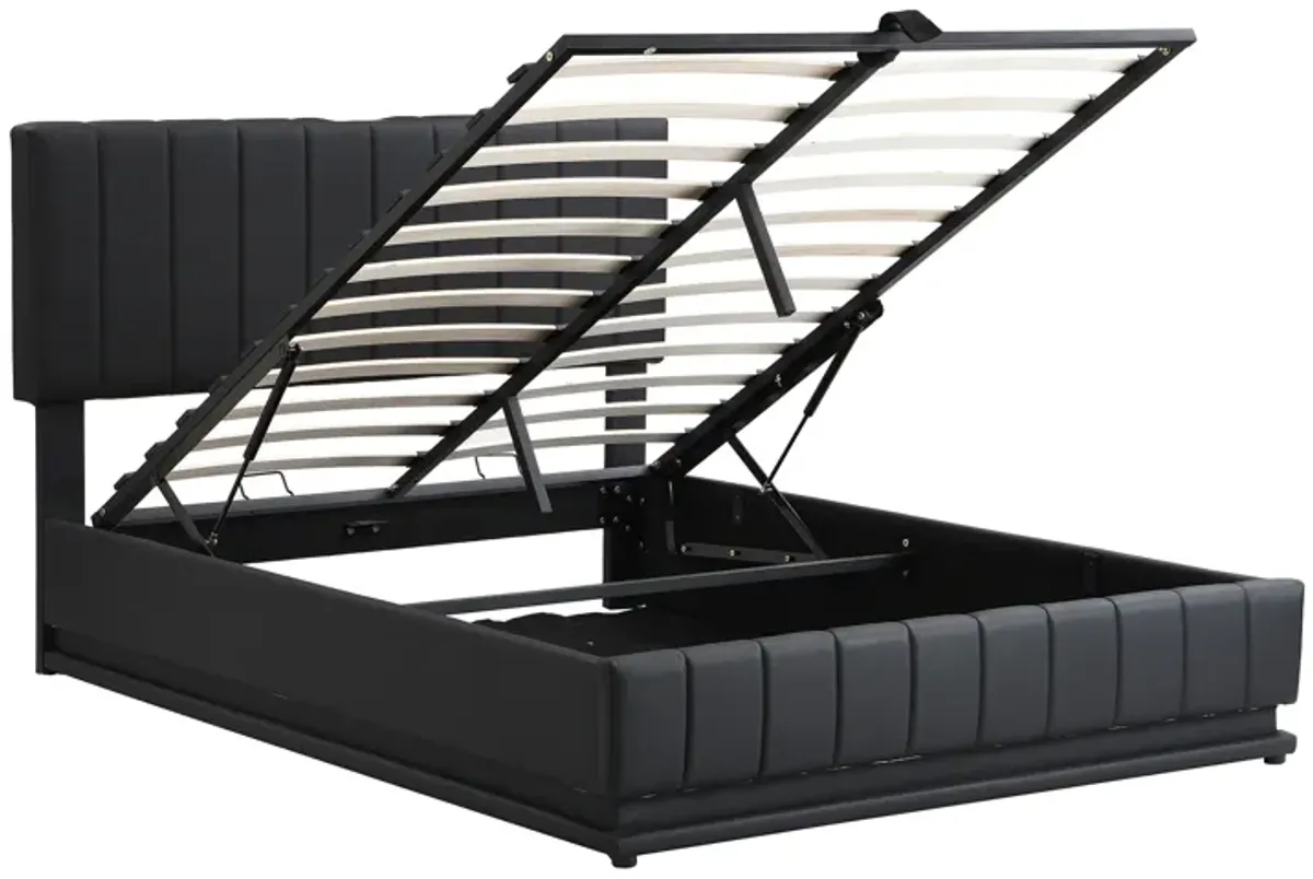 Merax Upholstered LED Light Platform Bed with Hydraulic Storage