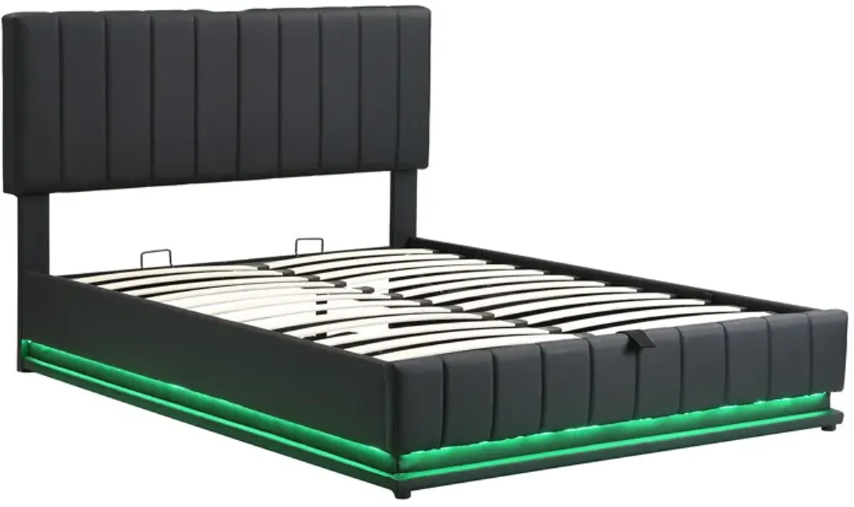 Merax Upholstered LED Light Platform Bed with Hydraulic Storage