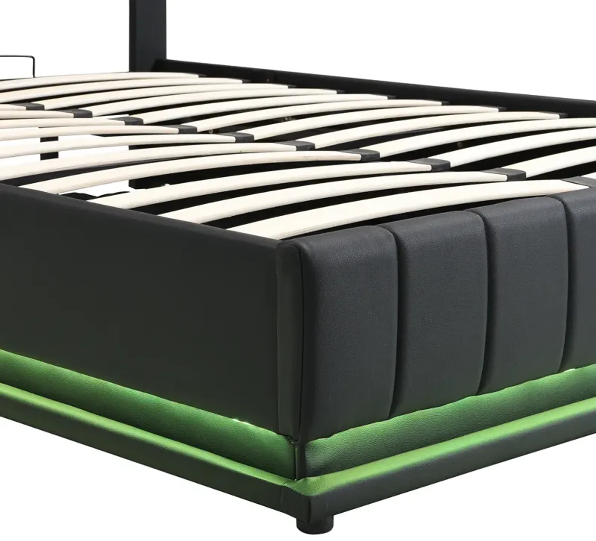 Merax Upholstered LED Light Platform Bed with Hydraulic Storage