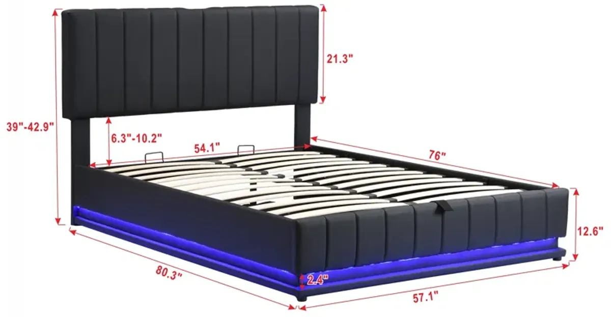 Merax Upholstered LED Light Platform Bed with Hydraulic Storage