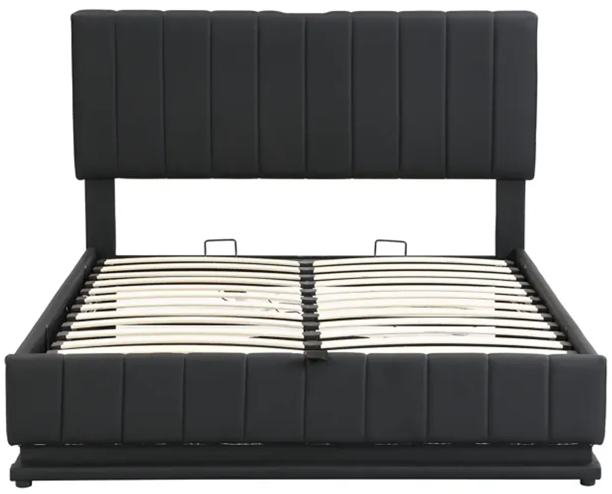 Merax Upholstered LED Light Platform Bed with Hydraulic Storage