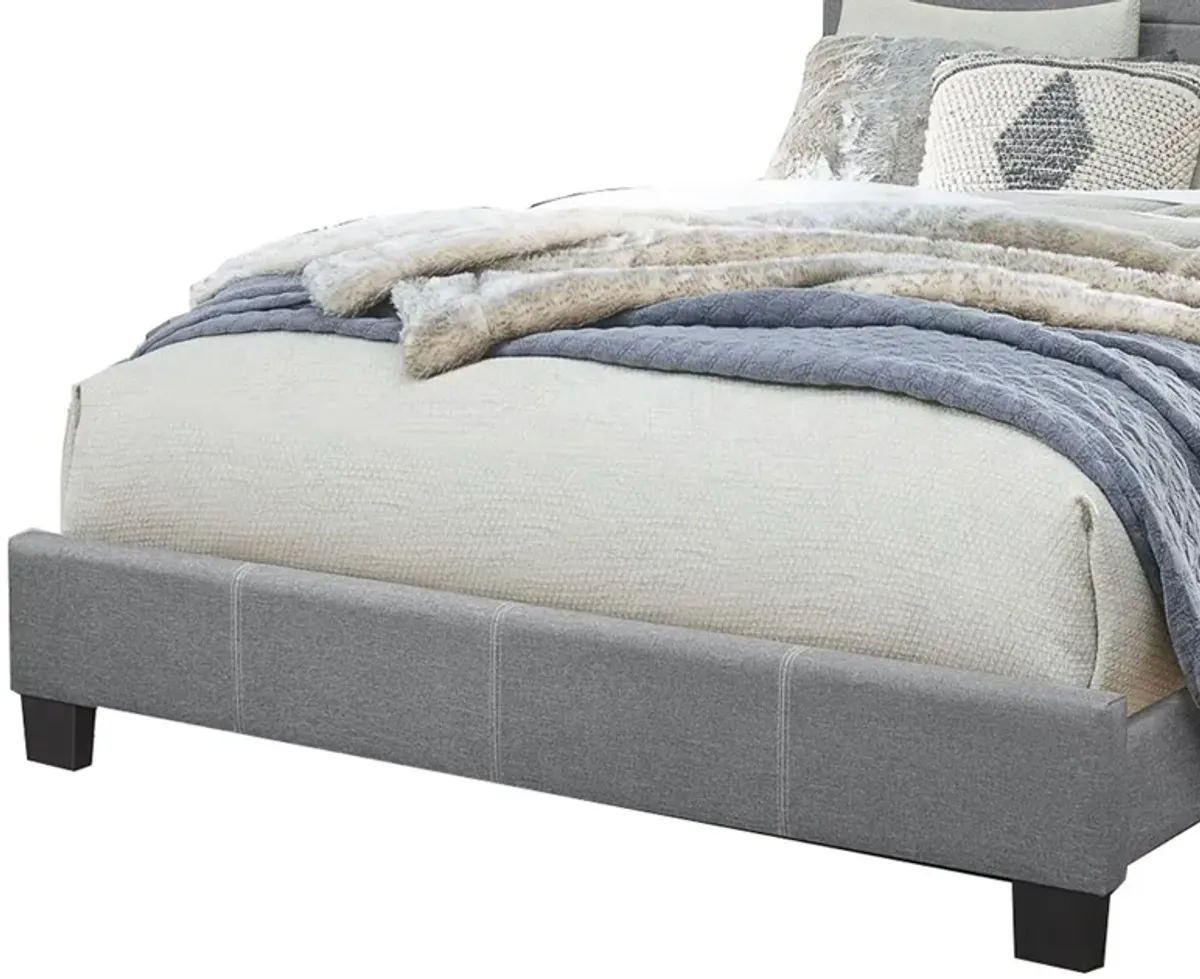 Queen Size Bed with Fabric Wrapped Frame and Panel Headboard, Gray-Benzara