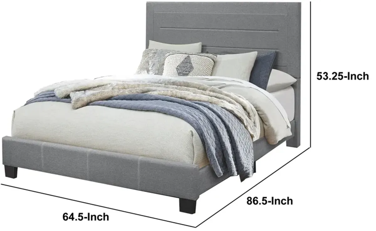 Queen Size Bed with Fabric Wrapped Frame and Panel Headboard, Gray-Benzara