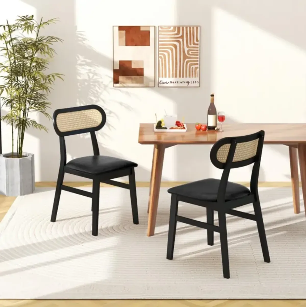 Hivvago Indoor Mid Century Wood Dining Chairs Set of 2  for Dining Room