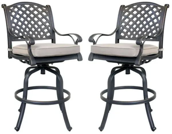 28 Inch Metal Outdoor Patio Swivel Bar Stool, Set of 2, Bronze-Benzara