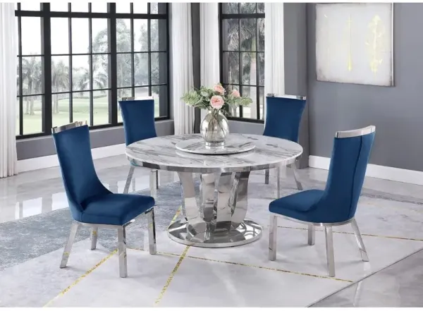 6pc dining set- Round table with lazy susan and 4 upholstered dining chairs